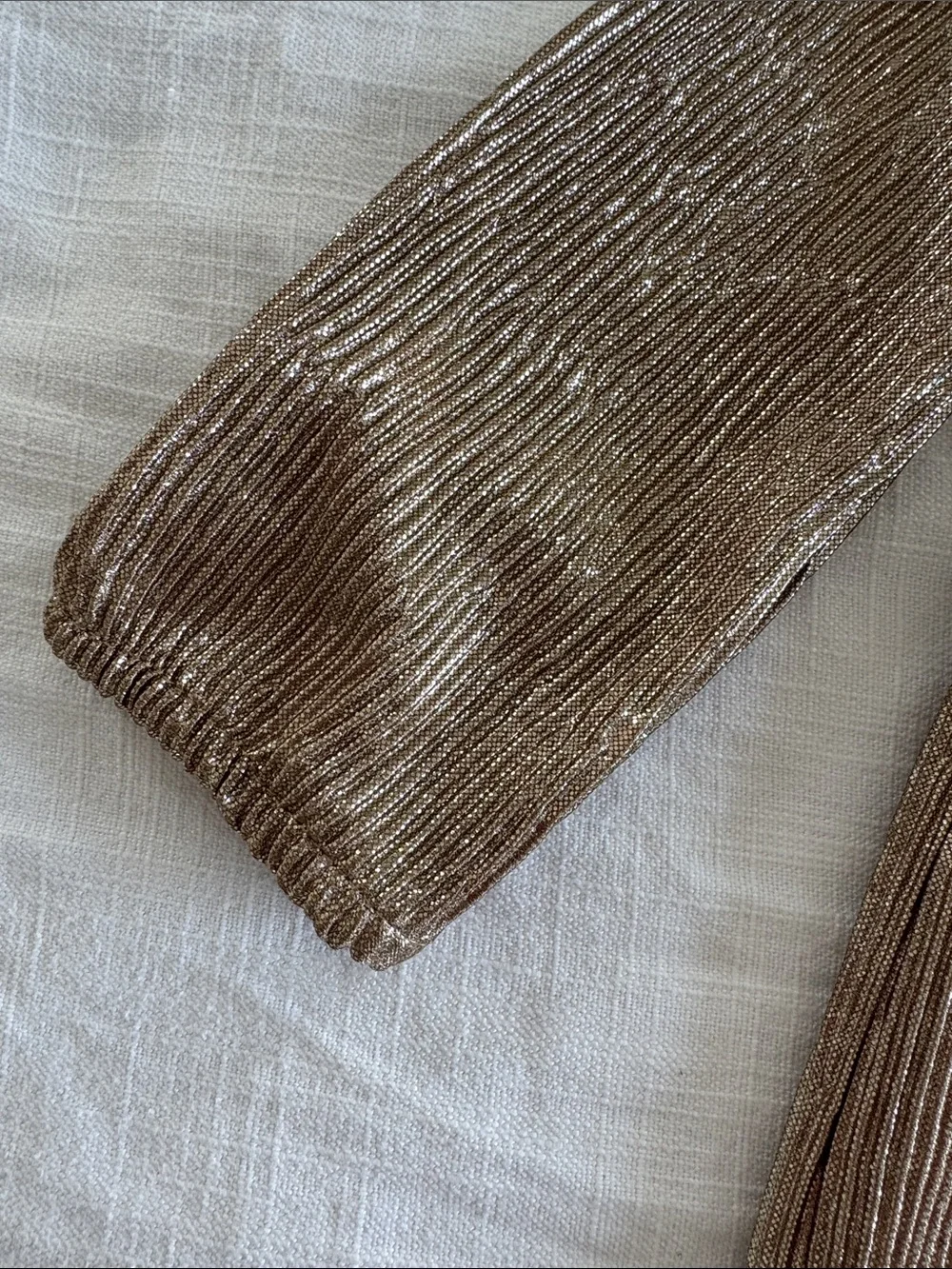 H&M Metallic Gold Ruffle-Detail Long Sleeve Dress